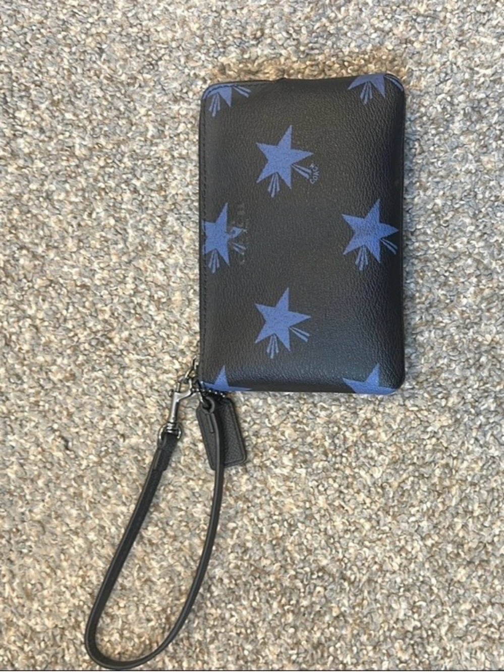 Coach Black Wristlet with Blue Star Print